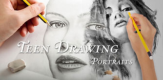 Portait drawing collage of two woman. Hands with pencils coming out of the sides and an eraser off to the side.