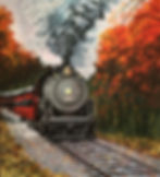 Acrylic painting of a running train.