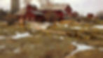 Landscape painting of a large red barn.