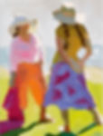 impressionistic painting of two ladies talking.