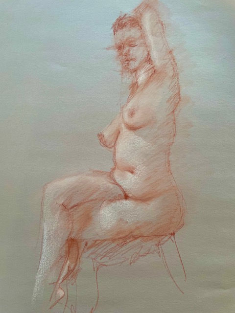 Figure drawing of the side view of a woman.