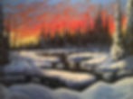 Acrylic painting of a frozen lake.