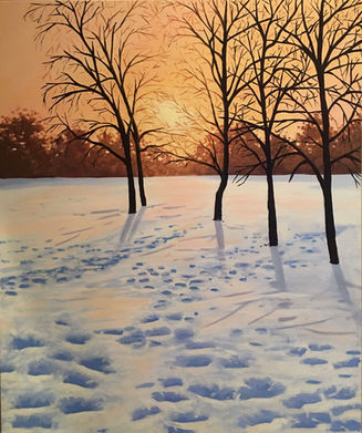 Acrylic painting of footprints in the snow.