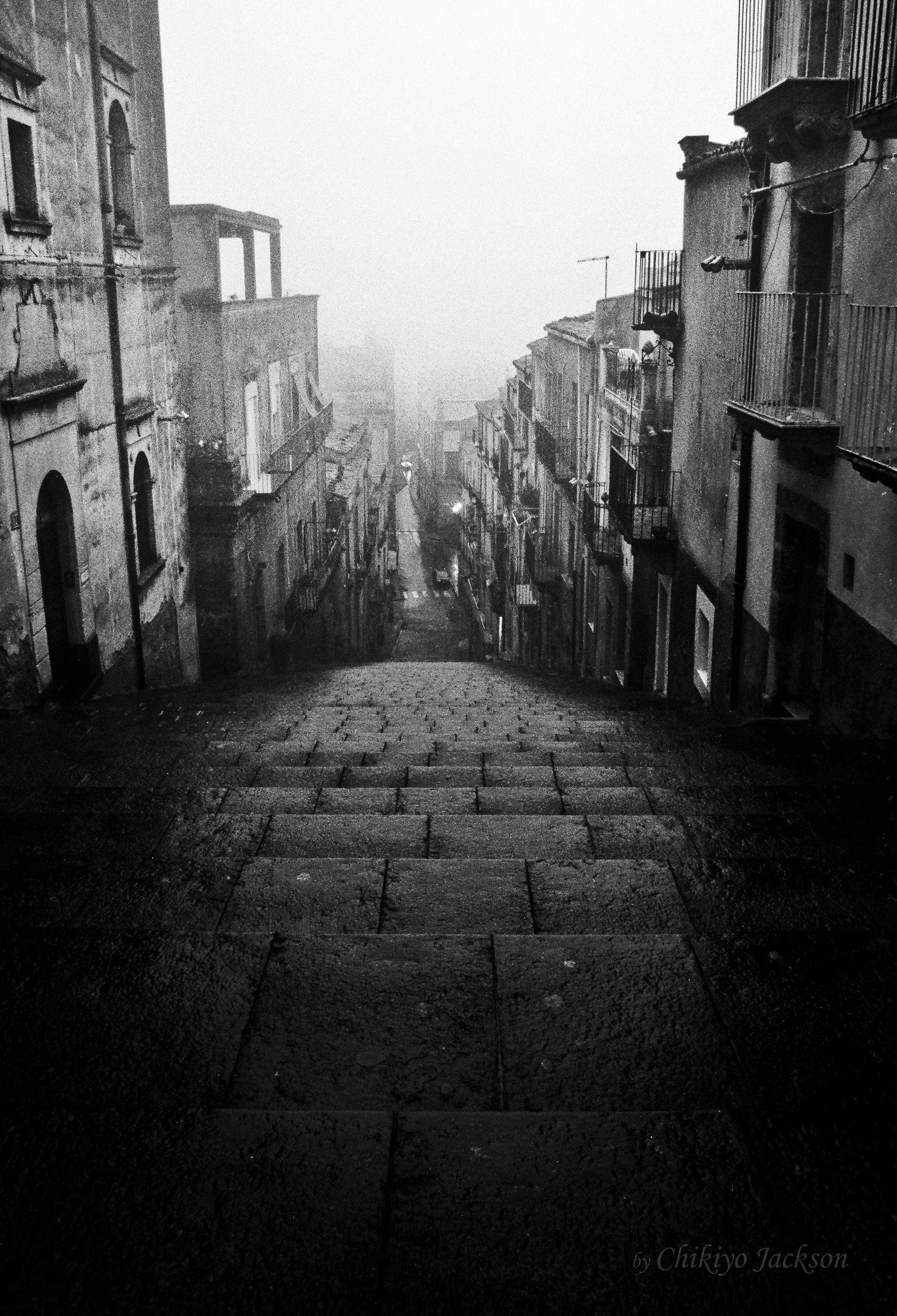 Caltagirone Sicily in the fog