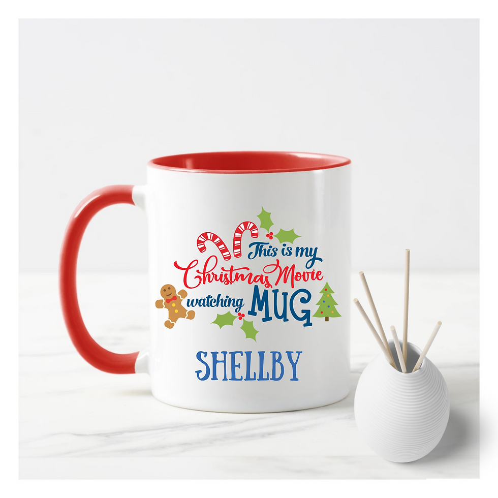 Thumbnail: Personalised Christmas Movie Mug With Red Handle