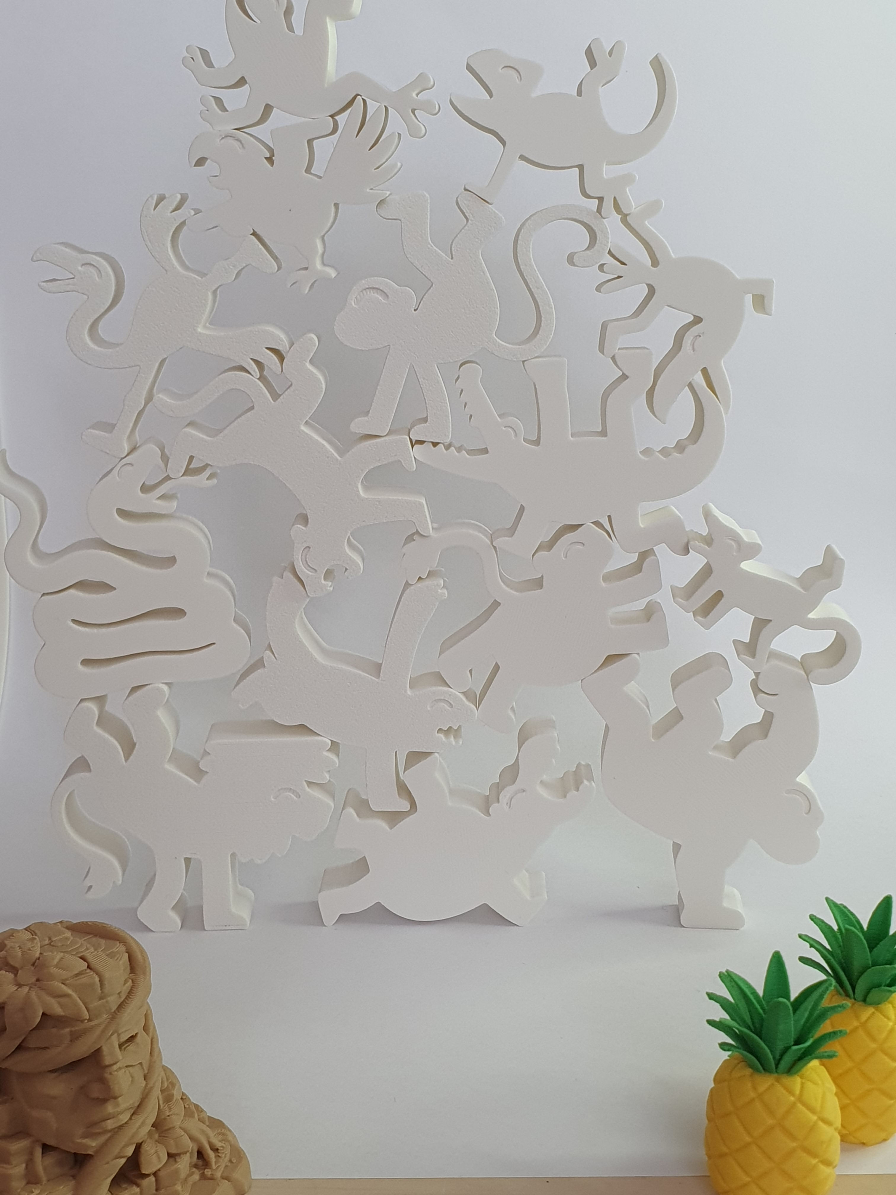 3D Druck Stapeltiere Dschungel – 15 Figuren, Balancier-Spielzeug aus mattem PLA,
