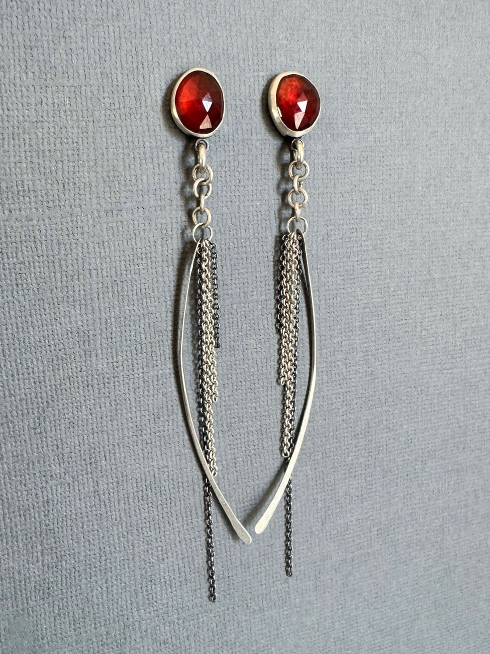 Thumbnail: Mixed Chain Earrings with Garnet