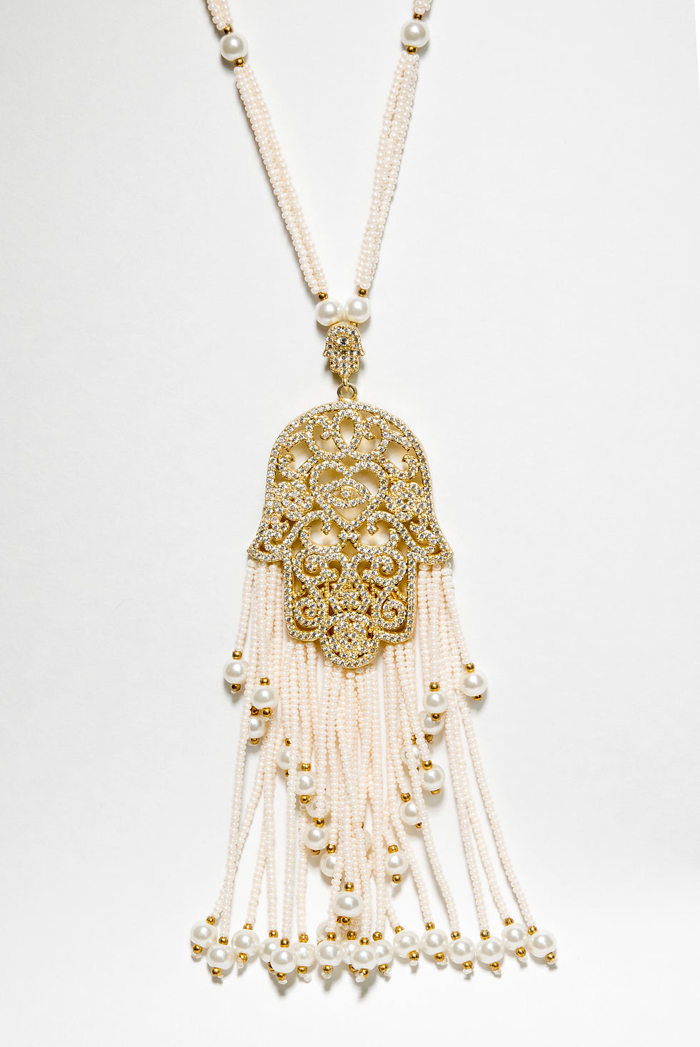 Long Freshwater Pearls Hamsah Necklace zoom