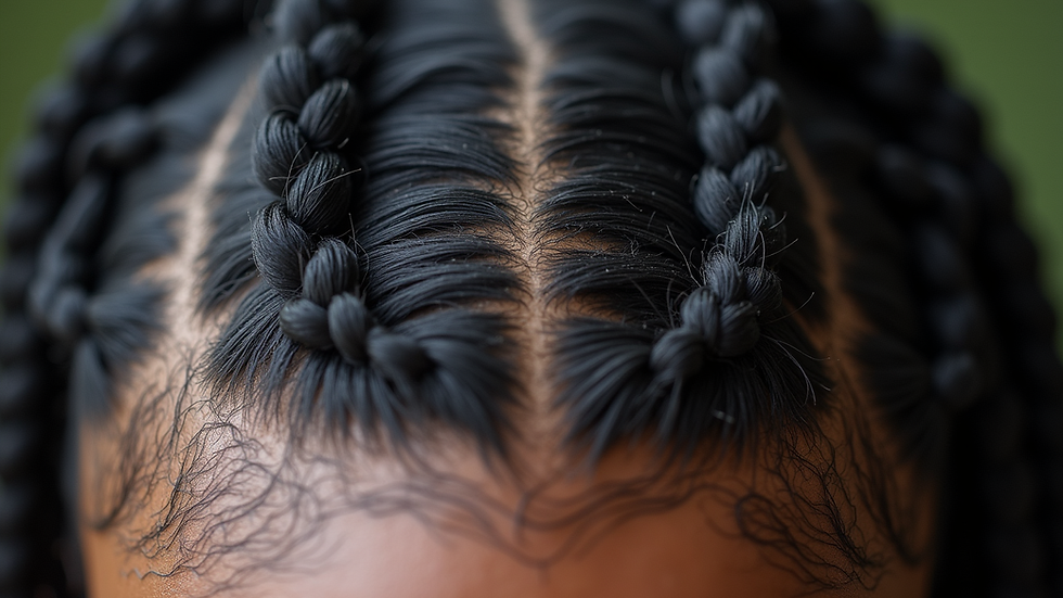 Close-up view of scalp with neat braids showing healthy hair roots