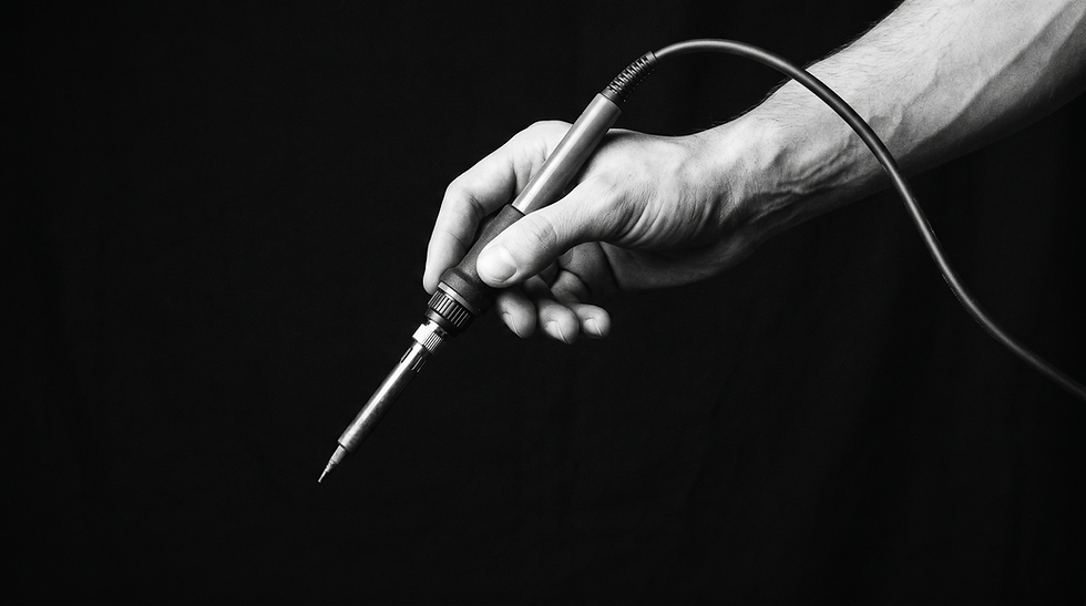 Hand holding a soldering iron