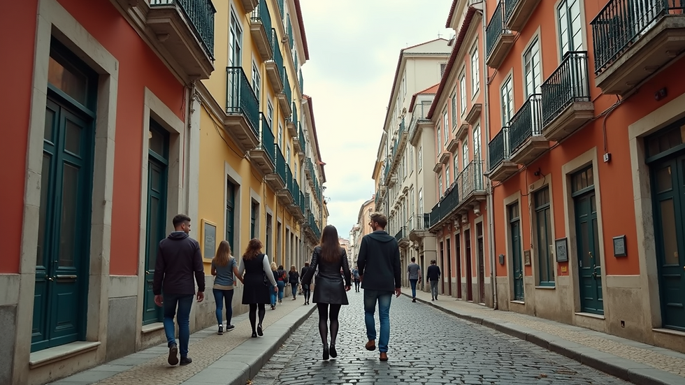 Wide angle view of the vibrant streets of Lisbon