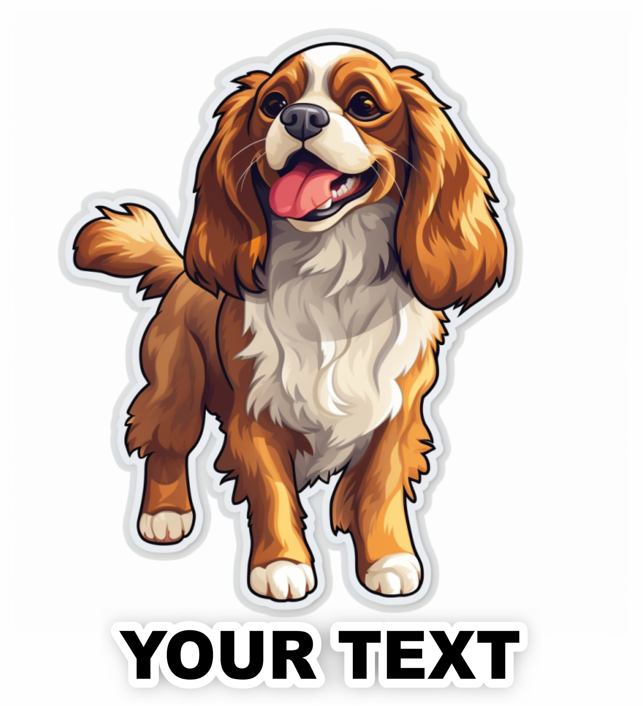 Set of 2 Cavalier King Charles Spaniel Dog Decal Stickers with Free Custom Text 