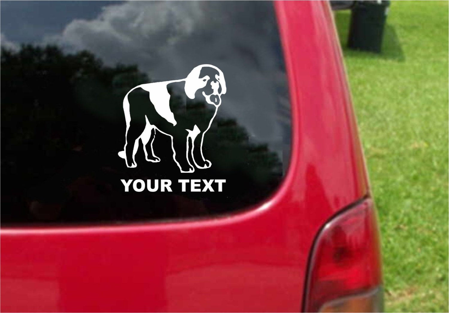 Set (2 Pieces) Saint Bernard Dog Sticker Decals with custom text 20 Colors To Ch