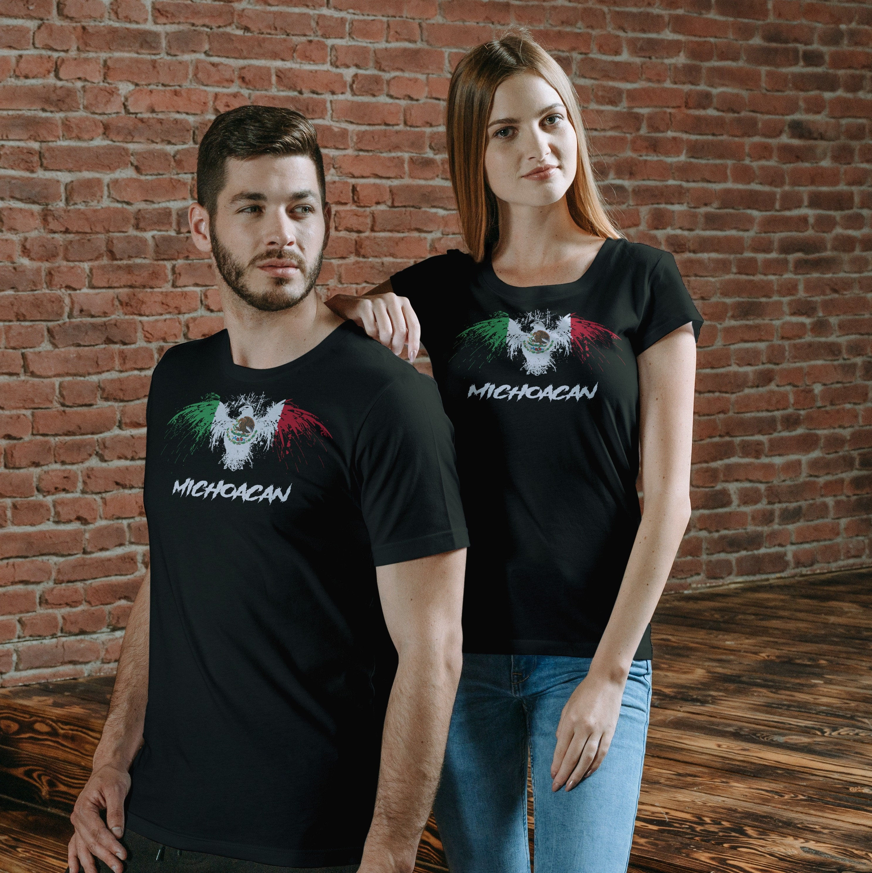 Michoacan Mexico Eagle Flag Black T-Shirt playera Black t-shirt tshirt t shirt p