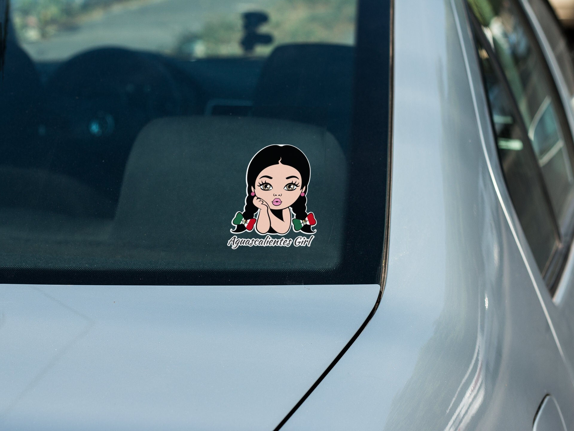 Set of 2 Aguascalientes Girl Mexico Cartoon Decals Stickers Full Color Weatherpr