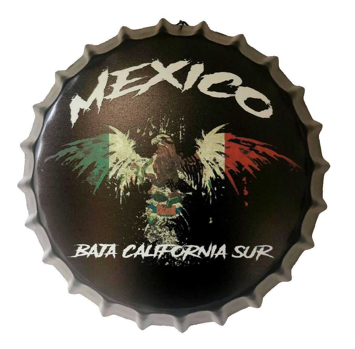 Baja California Sur Mexico Eagle Flag Bottle Cap Metal Tin Sign 13.8" Diameter W
