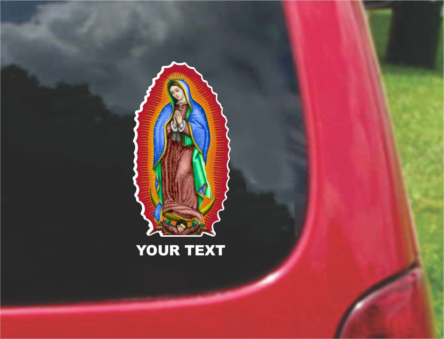 Our Lady Of Guadalupe Virgin Decal Sticker with custom text Full Color/Weather P