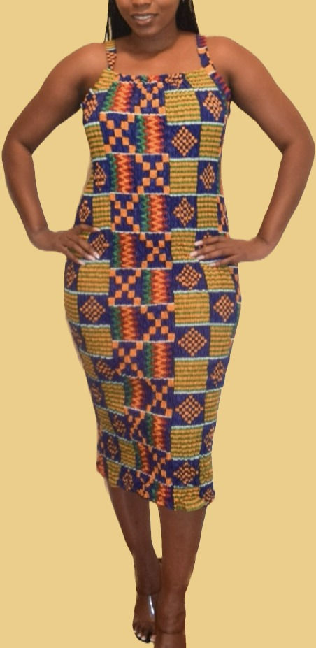 Thumbnail: Wax -African Print Spaghetti straps Bodycon Midi dress