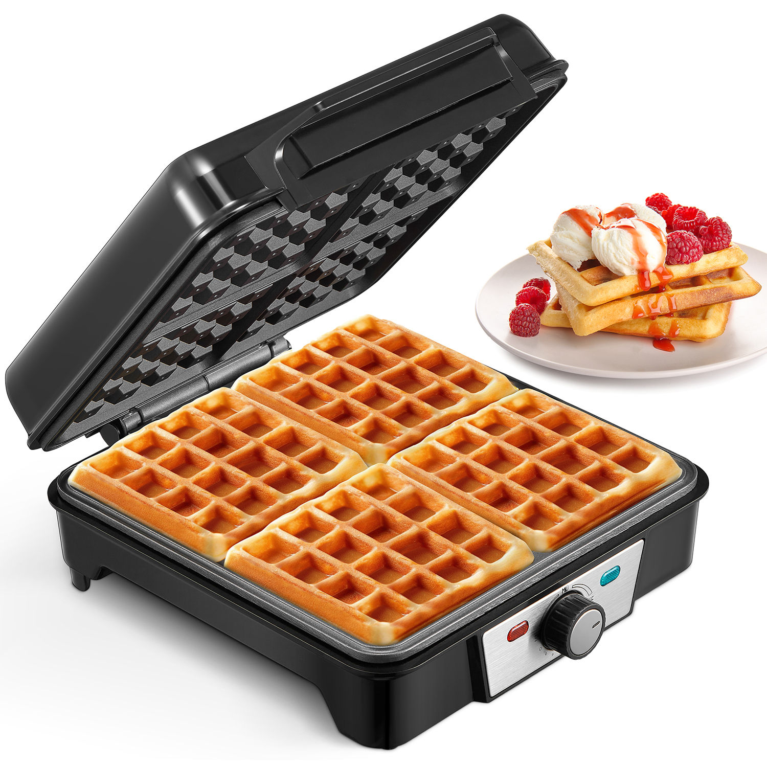 4-Slice Belgian Waffle Maker, 3 Browning Levels with Nonstick Square Waffler Iro
