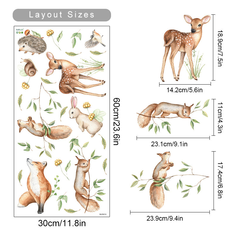Thumbnail: SHD - Cartoon Watercolor Forest Animals Deer Plant Wall Sticker Nursery Vinyl Ch