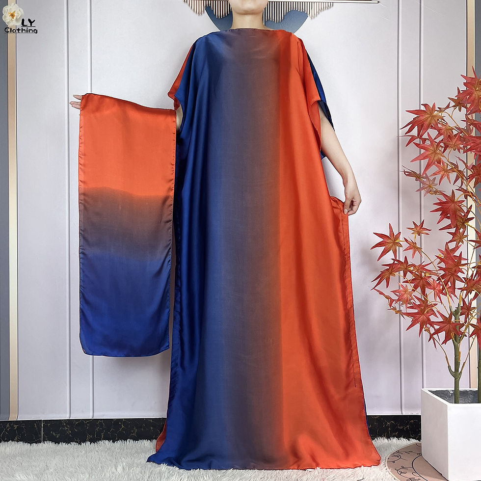 Thumbnail: SHD - Elegant Silk Abaya Set - Maxi Dress with Belt & Turban