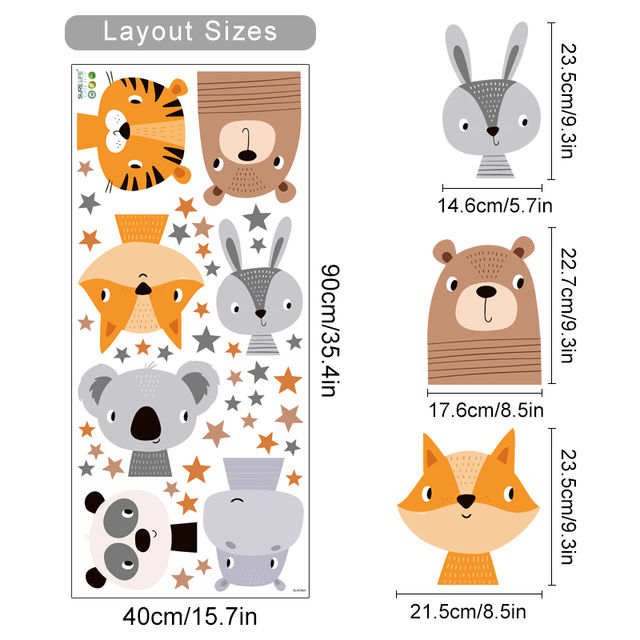 Miniature : SHD - Cartoon Cute Lion Giraffe Animals Stars Wall Sticker Nursery Vinyl Childre
