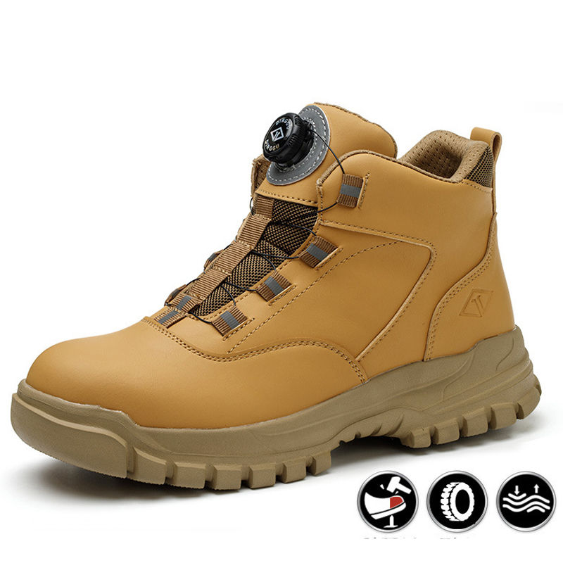 Miniature : Lightweight Work Boots Safety Steel Toe Shoes Men Rotating Buttons Protective Sh