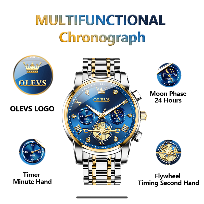 Thumbnail: OLEVS Men's Wristwatch Moon - Multifunctional 
