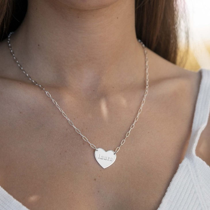Thumbnail: Paperclip Chain Necklace with Engraved Heart