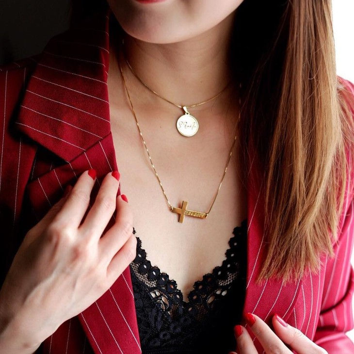 Thumbnail: Sideways Personalized Cross Name Necklace