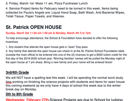 Mrs. Wickenheiser's Weekly Note 2/24/19