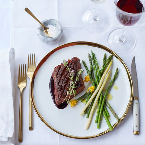 Duck Entree served with white and green asparagus