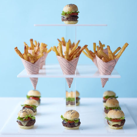 Mini sliders with fries on nice display
