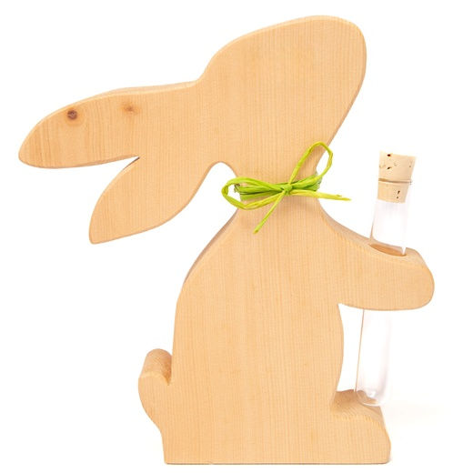 Miniaturbild: Osterhase aus Zirbenholz mit Blumenglas