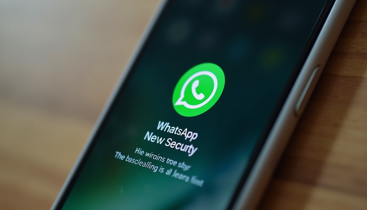 Eye-level view of smartphone screen showing WhatsApp alert notification about new device login