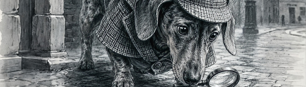 Delilah the Dachshund as Sherlock Holmes on the trail of scams across the UK