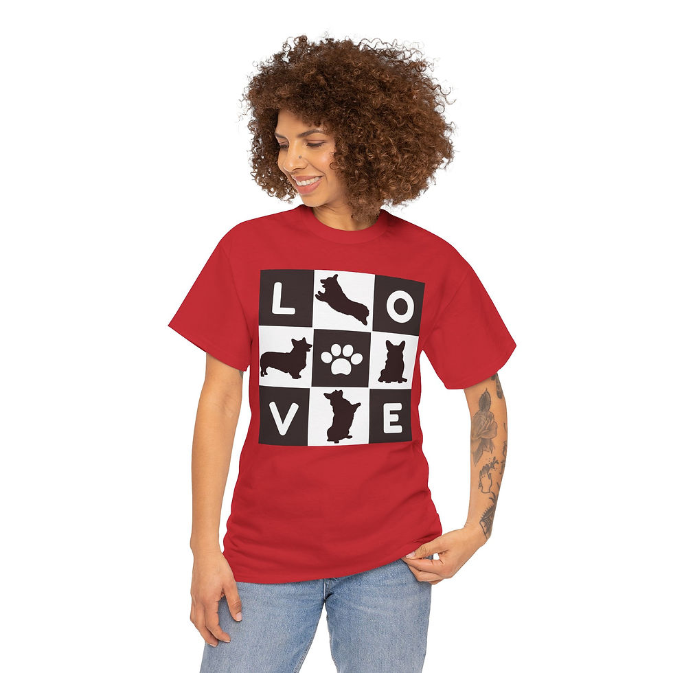 Thumbnail: LOVE Corgis Checkers Unisex Heavy Cotton Tee!