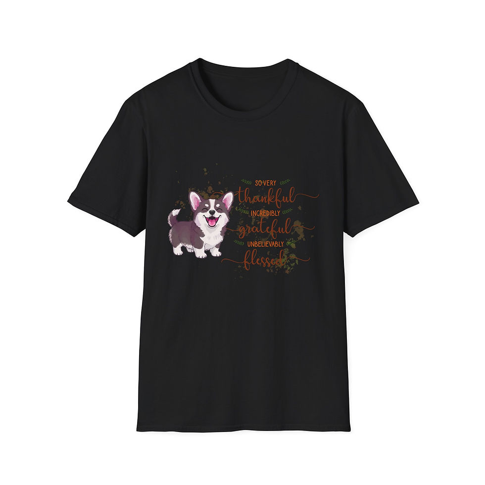 Thumbnail: Thankful, Grateful, Blessed Tri Corgi Unisex T-shirt, Soft Style Comfort Fit