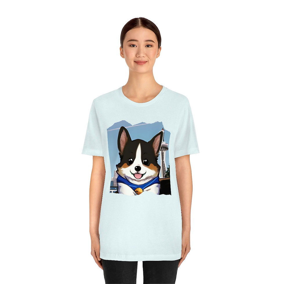 Thumbnail: Tri-color Corgi in Seattle Unisex Jersey Short Sleeve Tee! PNW Space Needle