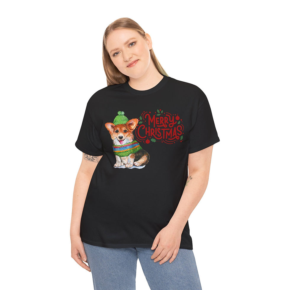 Thumbnail: Merry Christmas Corgis Logo Unisex Heavy Cotton Tee! Breeder T-Shirt