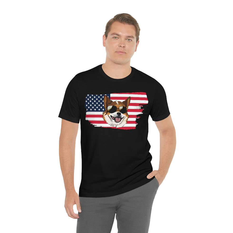 American Flag Corgi Unisex Jersey Short Sleeve Tee! Patriotic 4th of July Tshirt
