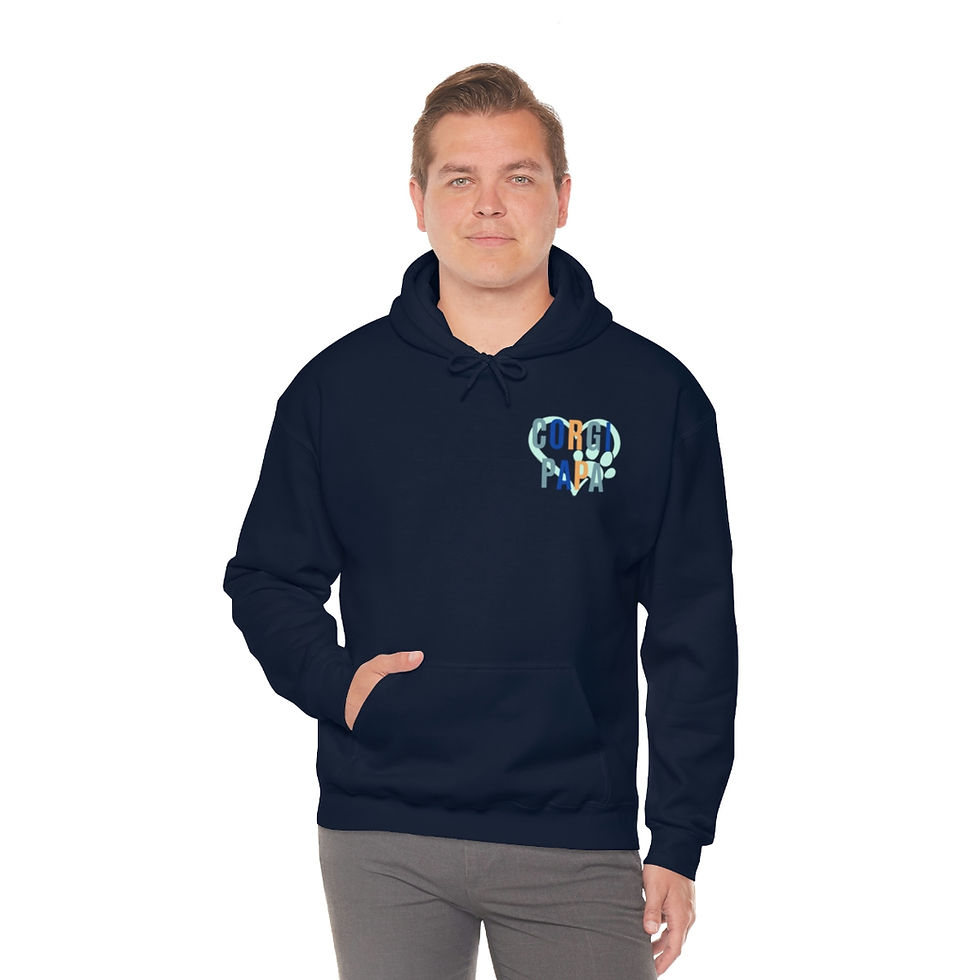 Thumbnail: Corgi Papa Unisex Heavy Blend™ Hooded Sweatshirt Front and Back Print