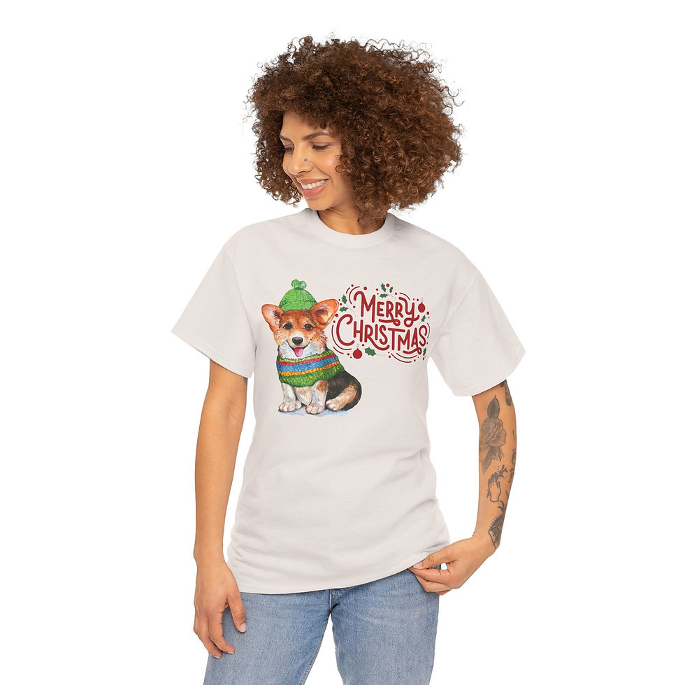 Thumbnail: Merry Christmas Corgis Logo Unisex Heavy Cotton Tee! Breeder T-Shirt