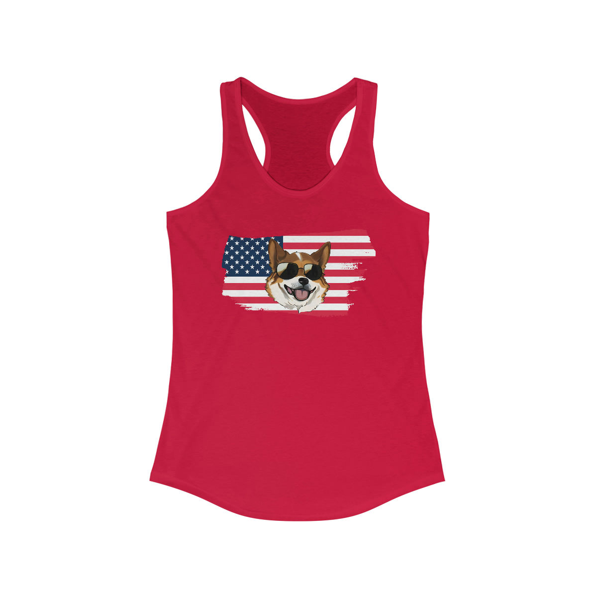 Corgi American Flag Women's Ideal Racerback Tank Top! 4th of July