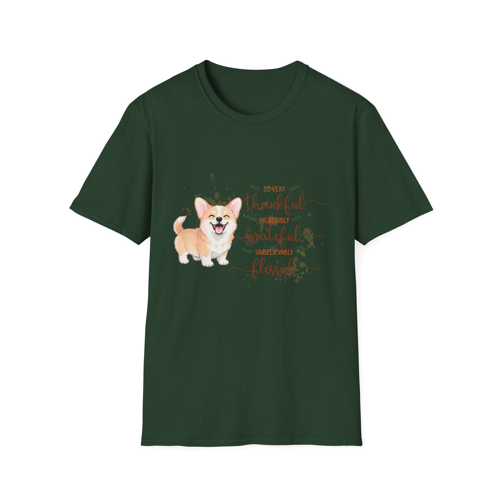 Thankful, Grateful, Blessed Fawn Corgi Unisex T-shirt, Soft Style Comfort Fit