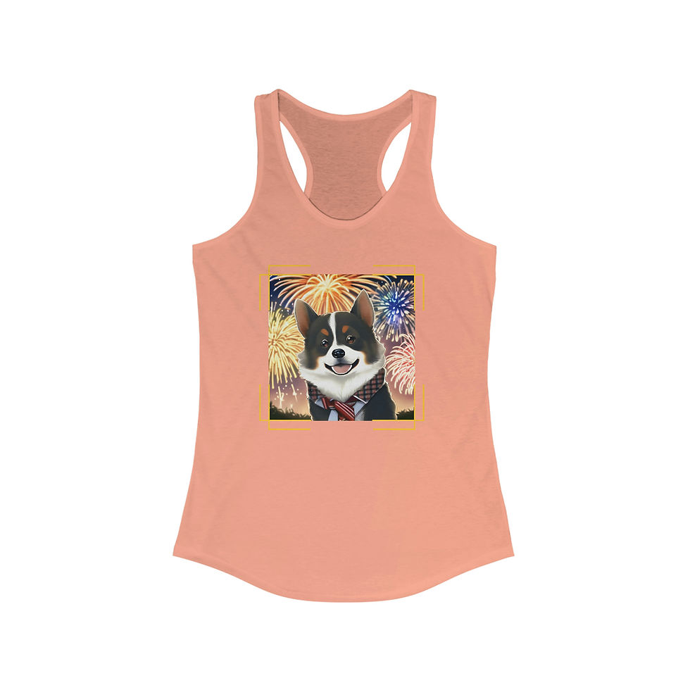 Thumbnail: Corgi and Fireworks Women's Ideal Racerback Tank Top! 4th of July