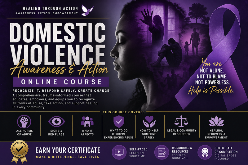Adults, children, and seniors in shadow form promoting domestic violence awareness