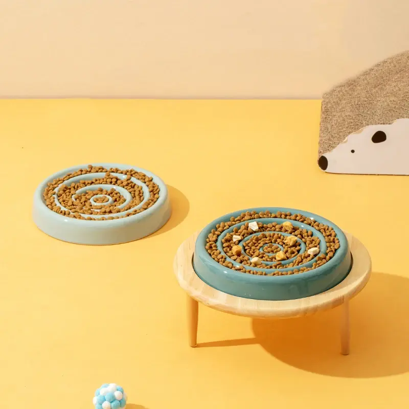 Customized Eco Friendly Ceramic Pet Slow Food Bowl Elevated