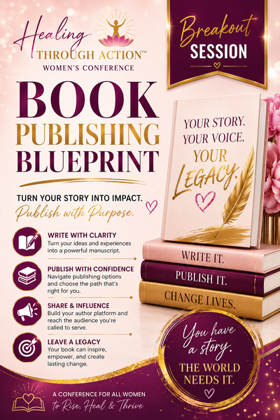 Pink covered book on top of three other books promoting the graphic Book Publishing Blueprint