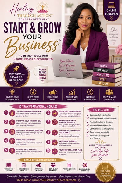 entrepreneur course graphic with woman in purple blazer on laptop, with coffee mug and books on desk